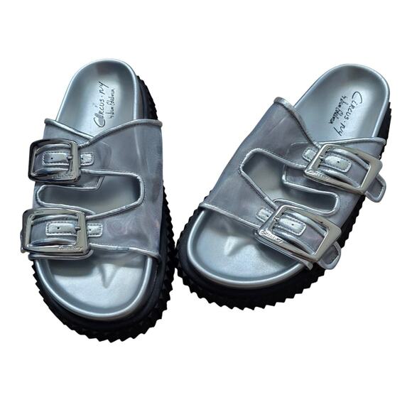 Circus NY by Sam Edelman Silver Black Cris Mesh Sandal sz 9M Summer Buckle - Picture 1 of 9